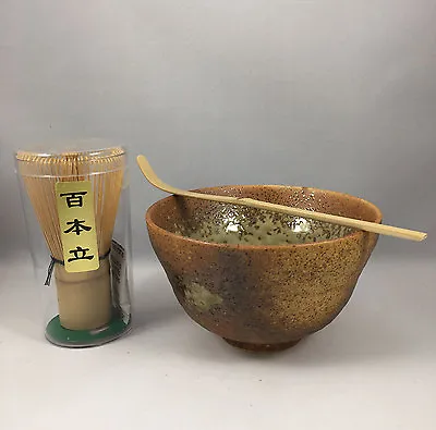 Japanese Sumifuki Matcha Bowl Bamboo Scoop 100 Whisk Tea Ceremony Set JAPAN MADE • $34.95