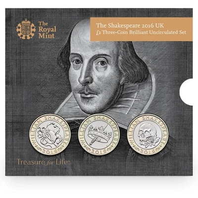 £30 • Buy 2016 Royal Mint William Shakespeare 3 × £2 Pound BUNC 3 Coin Set Coin Pack. 