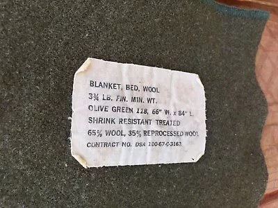 Vintage Olive Green Army Wool Blanket 66”x 84 • $16.50