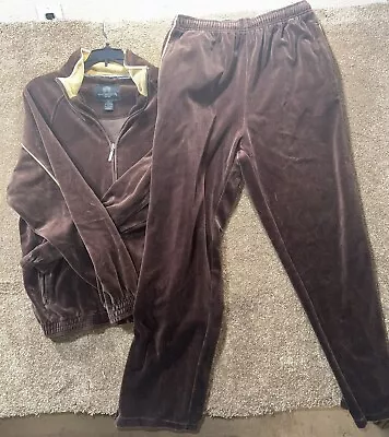 Vintage Velour Weatherproof Men's-2 PC SET Tracksuit-Sweatsuit-Brown-Medium • $49.99