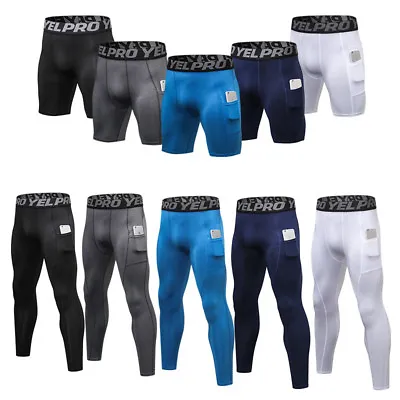 Men's Compression Pants Workout Running Training Gym Shorts With Pocket Bottoms • $13.69