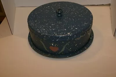 $25 • Buy Vintage Metal/Tin Dome Cake Covered  BLUE SPLATTERED WHITE 8 D X 3 H