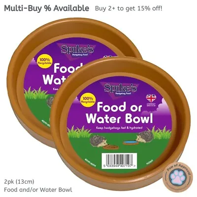 2x Spikes Hedgehog Food & Water Bowl Wildlife Small Pet Feeding Eco Dish 13cm • £10.99