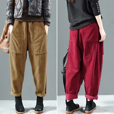 ZANZEA Women Plus Size Corduroy Elastic Waist Pants Office Work Ladies Trousers • $20.89