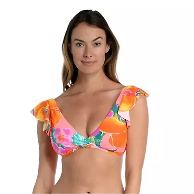 NWT La Blanca Isla Del Sol Ruffled Floral Bralette Swim Top Size 10 Reg. $91 • $19.12