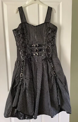 £45 • Buy BURLESKA Black Pvc Pinstripe Corset Dress XL 16 18 Goth Victorian Whitby