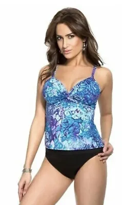 Miraclesuit Blue Underwire Roswell Tankini Swim Top Size 18W  474061W • $49.99