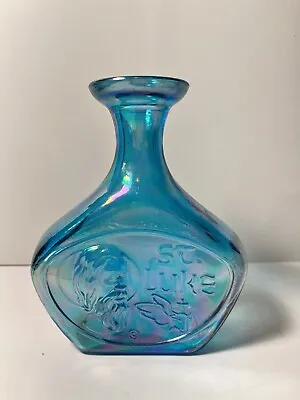 Vintage 1975 Wheaton Turquoise Blue Iridescent Carnival Glass St. Luke Bottle • $17.09