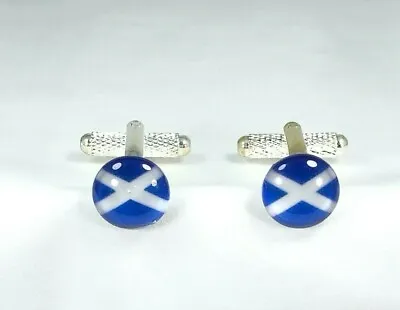 Saltire Cufflinks Blue & White Flatback Beads Scotland Flag Handmade • £10