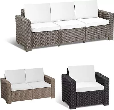 Keter Replacement Cushion Set Pads Rattan Garden Furniture Sofa Armchair White • £95.95