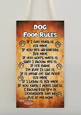 £4.99 • Buy Dog Food Rules Funny Wall Plaque Animal Lover Novelty Gift Present- Choose Breed
