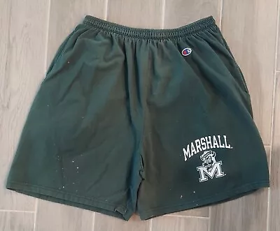 Marshall Thundering Herd Vintage Champion Shorts Green Graphic Print XL Stains  • $13.99