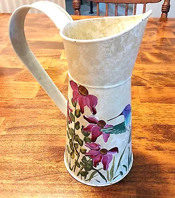 Vtg Galvanized Metal Watering Pitcher Handpainted/signed To Use Or  Accent Decor • $3.75