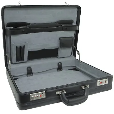 Alpine Swiss Expandable Leather Attache Briefcase Combination Locks Hard Case • $99.99