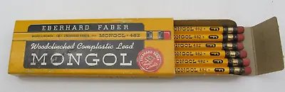 6 Vtg Eberhard Faber Mongol 482 F Woodclinched Pencils In Original Sliding Box • $39.99