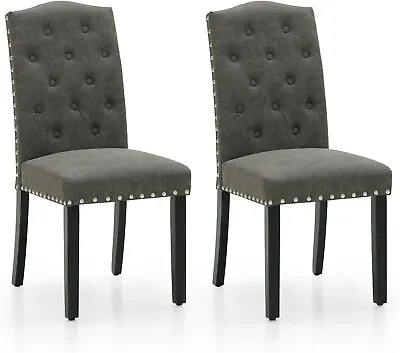 Set Of 2 Tufted Dining Chairs Linen Fabric Diner Chairs Upholstered Padded Chair • £159.99