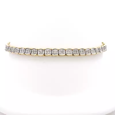 14k Gold Natural 1ct Diamond Semi Bezel Fishtail Tennis Bracelet 7in • $712.50