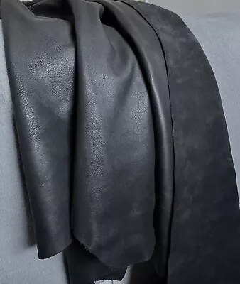 Black Soft Leather 1.3 -1.5mm Thickness Full Grain Cowhide Remnant Various Size • £2.60