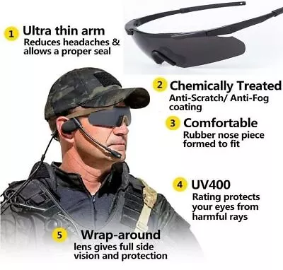 ICE Military Shooting Safety Tactical Glasses Polarized 3 Lens W/Optical Holder • $18.97