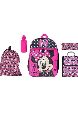 Disney Minnie Mouse Pink Backpack Back To School 5 Piece Essentials Set • £19.95
