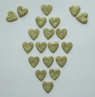 20 X EDIBLE GOLD GLITTER HEARTS. CAKE DECORATIONS. SMALL 2cm. • £2.80