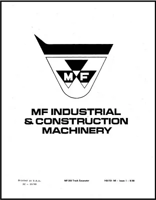 Excavator SERVICE PARTS MANUAL Fits Massey Ferguson MF-350 Track 1431751M1 1968 • $28.13