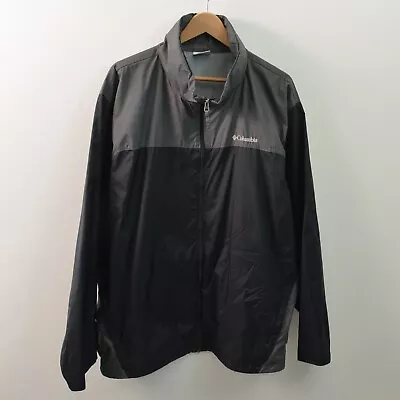 Columbia Windbreaker Jacket Mens 2XL XXL Black Gray Nylon Water Repel Vert Hood • $22.98