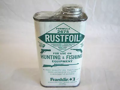 Vintage  Near Full Franklinoil Rustfoil Gun Oil Tin Can Hunting Or Fishing Tins • $41