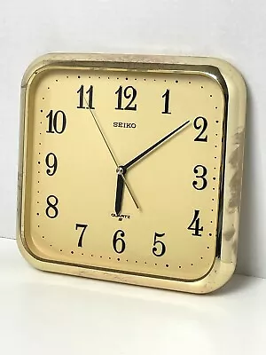 Vintage Seiko Gold Tone Square Wall Clock Quartz QAF057G Retro 10x10 • $24.99