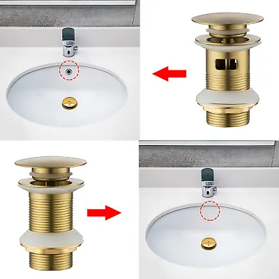 £13.48 • Buy Basin Waste Click-Clack Slotted Unslotted Dome Sink Pop Up Plug Push Gold UK NEW