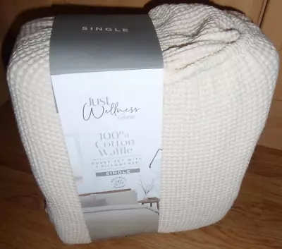 Just Wellness 100% NATURAL UNDYED COTTON Waffle Duvet Cover Set Size SINGLE Bed • £21.99