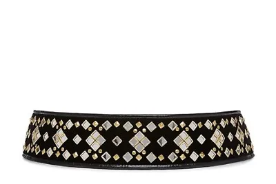 NWT Tory Burch Belt Embellished Mirror Black & Gold Belt Sz. M/L MSRP - $495 • $129.99