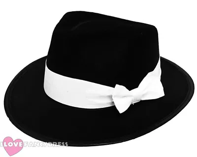 £7.99 • Buy Dlx Black Gangster Hat 1920s Fancy Dress Trilby Al Capone Costume 55cm 58cm 60cm