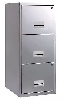 3 DRAWER 'PIERRE HENRY' STEEL SILVER MAXI FILING CABINET A4 / NEW +FREE 24h • £97.89