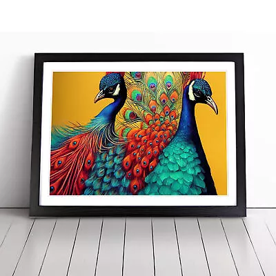 Pair Of Peacocks Wall Art Print Framed Canvas Picture Poster Decor Living Room • £24.95