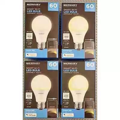 4 Pack Merkury Smart Wi-Fi LED Light Bulb A19 / E26 Dimmable White 800 Lumens • $16.99