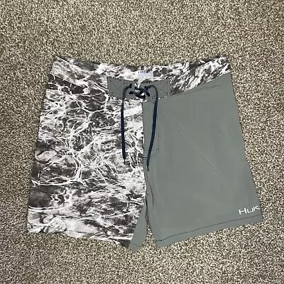 Huk Board Shorts Men’s 40 Mossy Oak Elements Aqua Summer Gray Fishing • $24.99