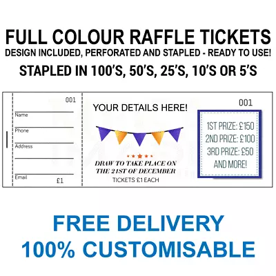 Printed Personalised Raffle Prize Draw Tickets • £75