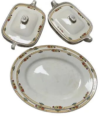 JG Meakin 2x Lidded Serving Dishes & 2 Large Serving Plates Cream Floral Rare • $199