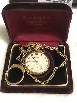 Rare Vintage 1947 Bulova Pocket Watch With Original Box And Swank Chain • $425