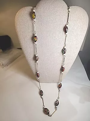 Vintage 16  Necklace Venetian Millefiori Italy Glass Murano Large Italian Beads • $85