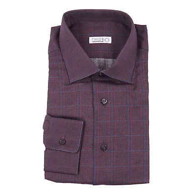 Zilli Tailored-Fit Plum Purple Check Cotton Dress Shirt 17.75 (Eu 45) NWT • $329