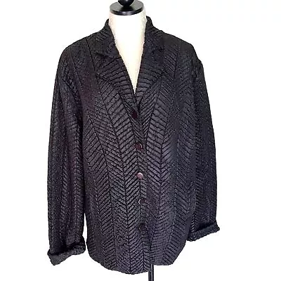 UbU Womens Jacket Black Size XL Crinkle Button Front Polyester Textured Travel • $45.57