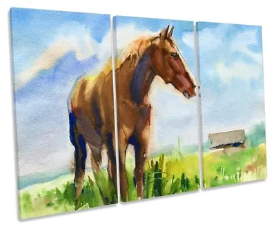 Horse Watercolours Repro Framed TREBLE CANVAS PRINT Wall Art • £44.99