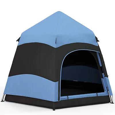 Outsunny 4 Person Pop Up Tent Camping Festival Hiking Shelter Family Blue&Black • £70.99