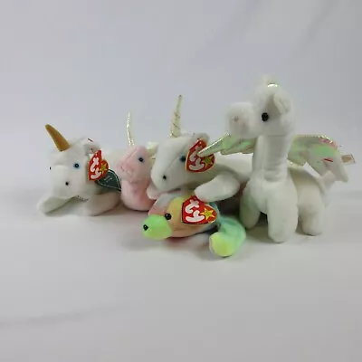 TY Beanie Babies Lot 5 Magic Creatures Unicorn Mystic Magic Sammy Swirly Snail • $24.95