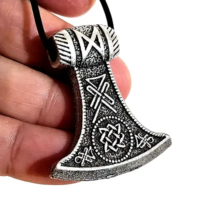 Viking Axe Necklace Pendant Dagaz Awakening Rune Axe 30  Real Leather Lace & Bag • $21.56