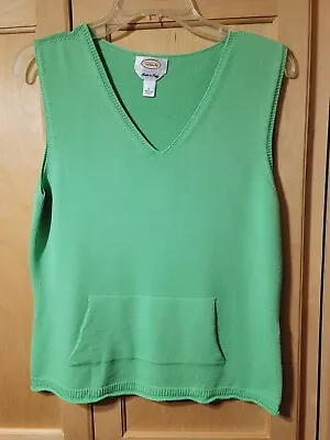 Womens Talbots Lime Green Pullover Sweater Vest Kangaroo Pocket Size Large • $15.99