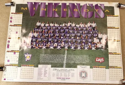 Vintage 1994 Minnesota Vikings Team Roster Schedule 26x19 Poster Randle Carter B • $25