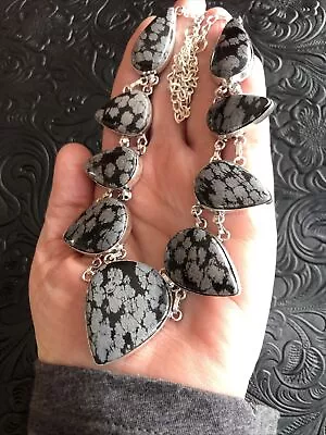 Old Southwest 18” Black White Snowflake Obsidian Necklace 925  56.6 Grams • $35